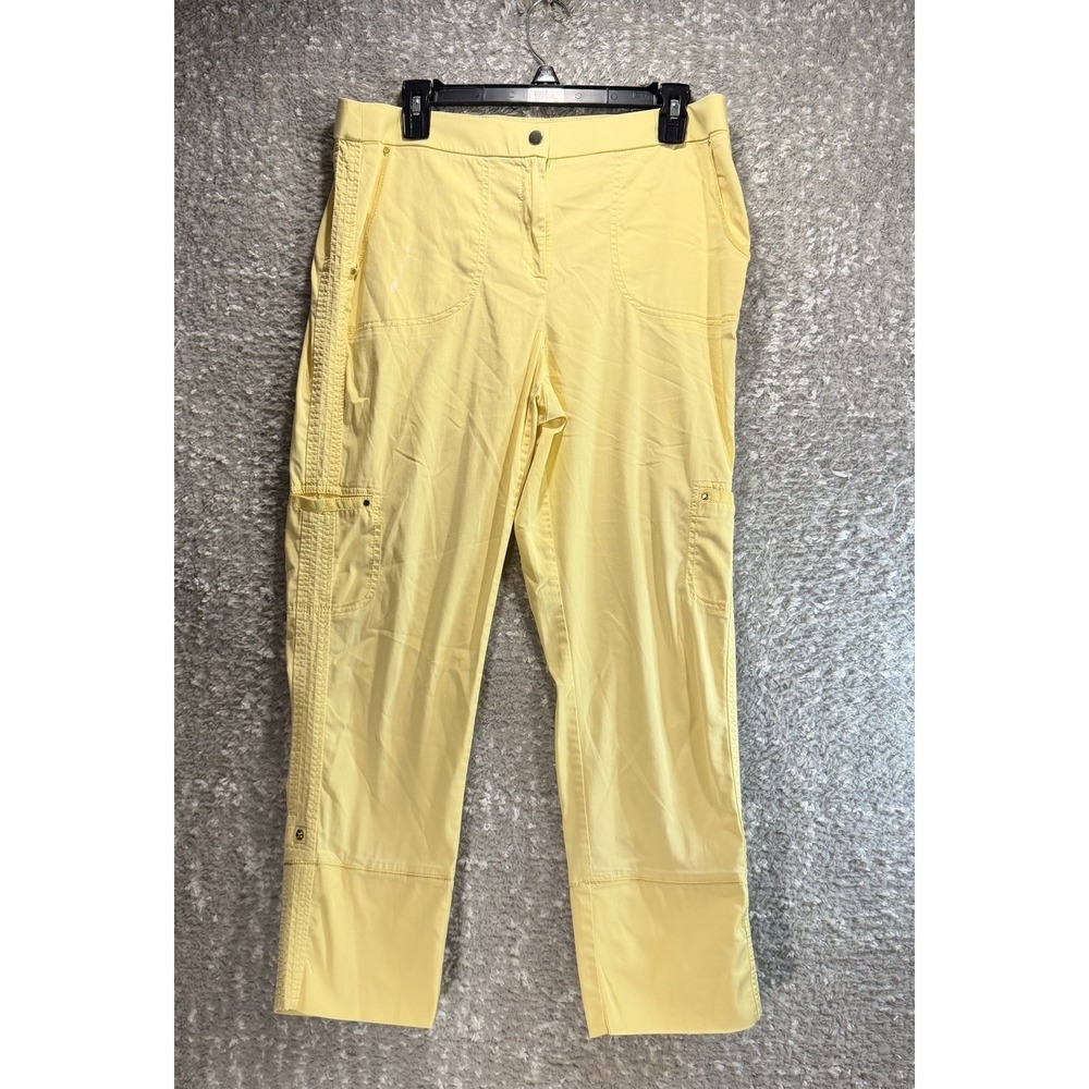 Chico's Women's Yellow Cuffed Hem Cropped Cargo Chino Pant 1.5, 10 Vacation READ